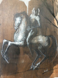 encre de chine et rehauts sur bois 38 x 45
